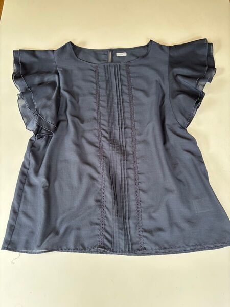 洋服の青山Techichi ブラウス ネイビー フリル袖 ピンタックビジネスリクルート事務服