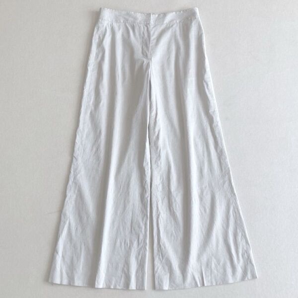 セオリー Theory リネン混 ワイドパンツ ストレッチ クロップド フレア ナチュラル 麻 上品 アイボリー ライトベージュ
