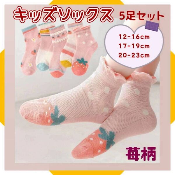 子ども用 靴下 5足セット キッズソックス 通園 通学 女の子 かわいい イチゴ