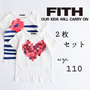 FITH フィス◆半袖 Tシャツ 110◆白 ハート 花柄◆キッズ 女の子