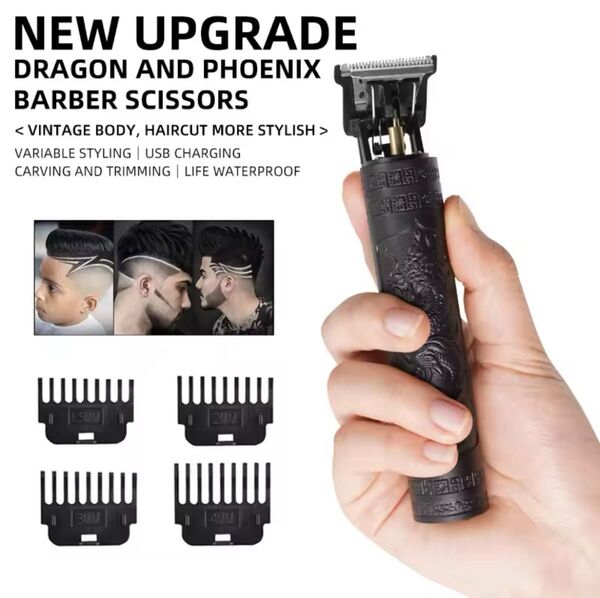 USB 充電式バリカン 電動ヘアカット シェーバー トリマー ブラックドラゴン コードレス 髭 散髪 電気 ペット 刈り上げ