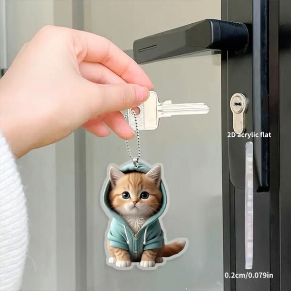 【猫グッズ】フラット猫 キーホルダー 癒し系 かわいい おもしろ 雑貨 ギフト アクセサリー