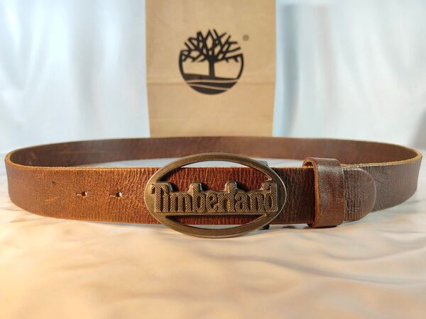 【Vintage】Timberland 正規品 高級ロゴバックルベルト 牛厚本革