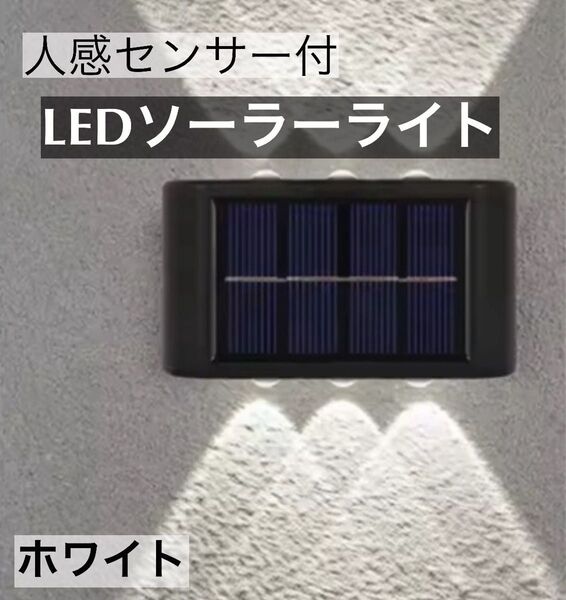 LEDソーラーライト 白色6灯 太陽光発電 ソーラーパネル 夜間自動点灯 上下発光 屋外 壁 防塵 防水 庭 車庫 玄関 センサー