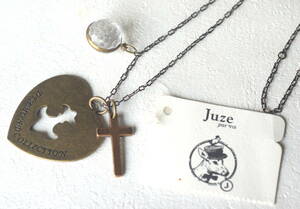 JUZE 百合の紋章のプレートと十字架付きネックレス 未使用