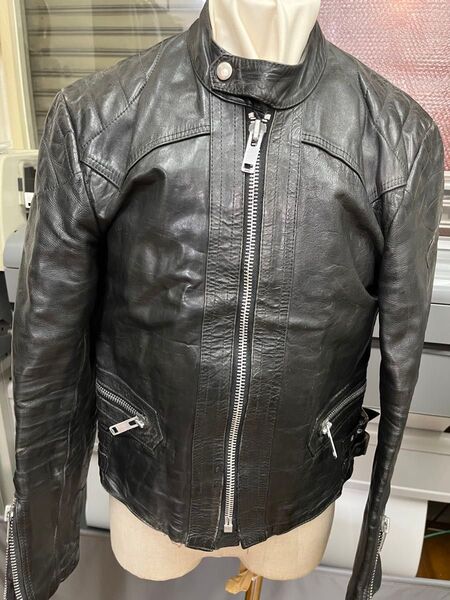 ラングリッツレザー レザーライダースジャケット レザー 革ジャン ブラック 古着