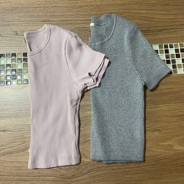 GU ラメニット クロップドTシャツ ユニクロ クロップドリブTシャツ