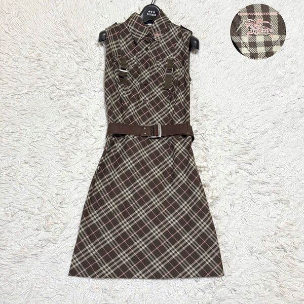 希少 美品 BURBERRY LONDON BLUE LABEL バーバリー ノバチェック ワンピース シャドーホース ベルト
