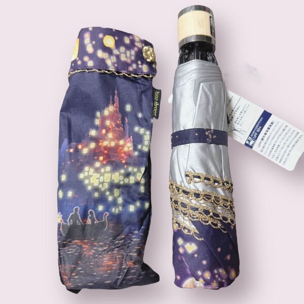 新品 未使用 小川 クイックオープン 折りたたみ 晴雨兼用日傘 手開き 50cm ディズニー 塔の上のラプンツェル 憧れの光 晴雨
