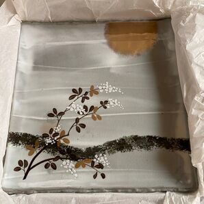 たち吉 花と山の月の四角い風景皿 26cm