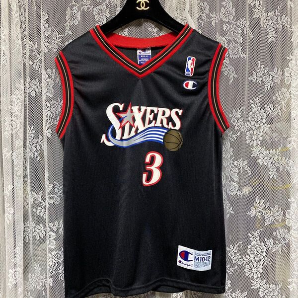 Champion Sixers アイバーソンジャージ Mサイズ ブラック ユニフォーム NBA チャンピオン セブンティシクサーズ