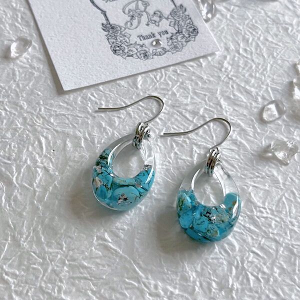 天然石 ターコイズ ピアス フック 大ぶり レジン ハンドメイド