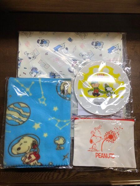 【新品未使用品】スヌーピー SNOOPY PEANUTS ブランケット 皿 バッグ ポーチ セット