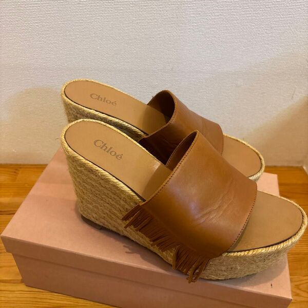 chloe クロエ ウェッジソールサンダル レザー ブラウン ヒール