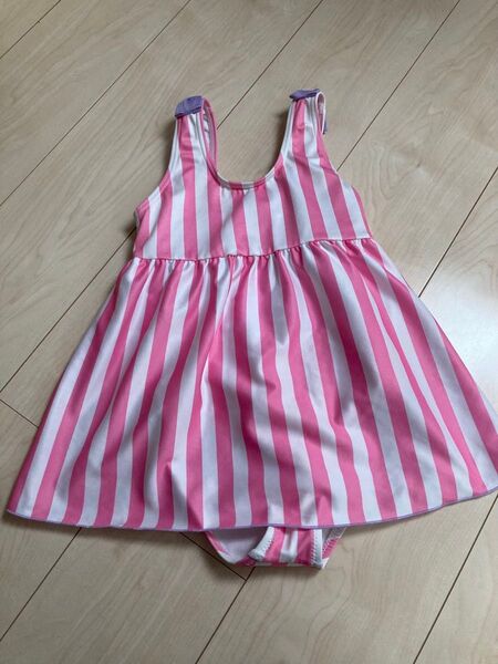 ピンクと白のストライプ柄 女の子ワンピース水着