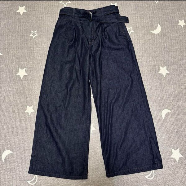 ライトデニムベルテッドワイドパンツ GU