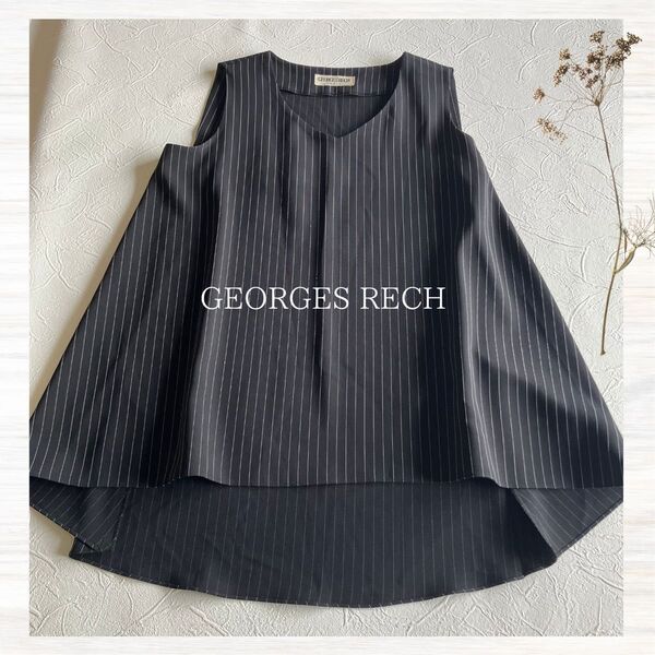 GEORGES RECH ノースリーブストライプカットソー 黒 L 日本製 プルオーバー