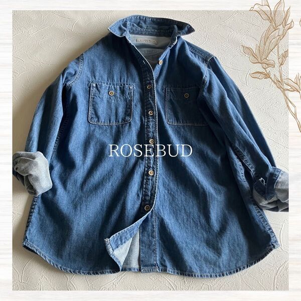 ROSEBUD デニムシャツ 長袖 フリー 日本製 ローズバッド ブラウス コットン100%