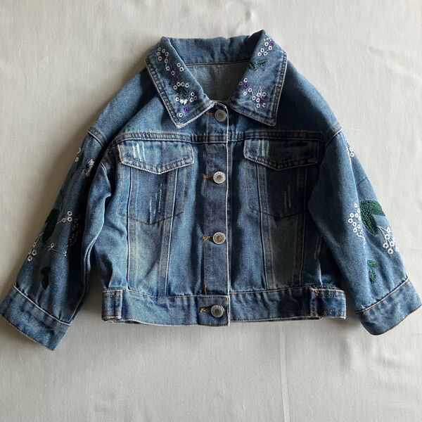 キッズ 100〜110センチ相当 刺繍デニムジャケット Gジャン 長袖 女の子
