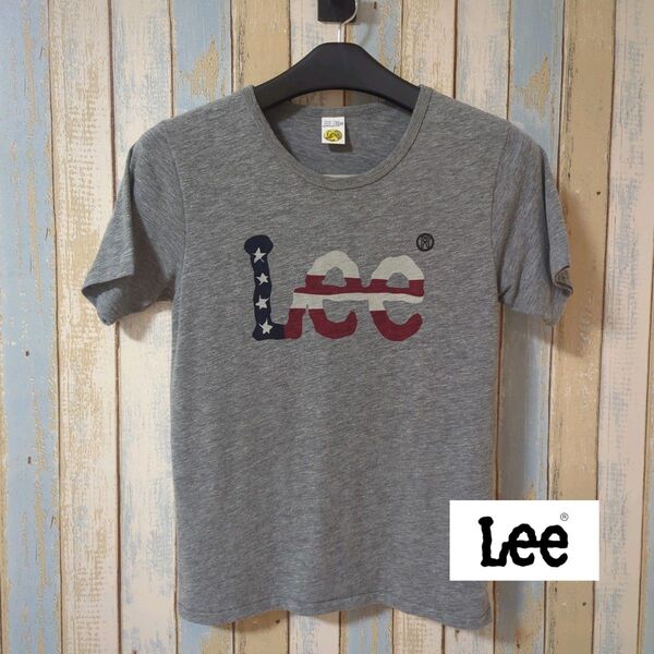 Lee アメリカ国旗風ロゴ Tシャツ 半袖 グレー