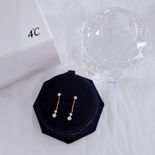 4℃ ヨンドシー ピアス K10 PG ピンクゴールド ジルコニア ジュエリーケース