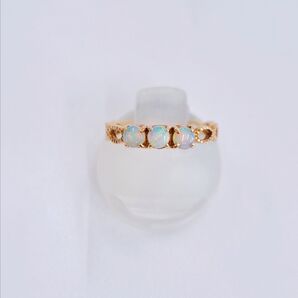 agete アガット ピンキーリング オパール 3石 K10 5号