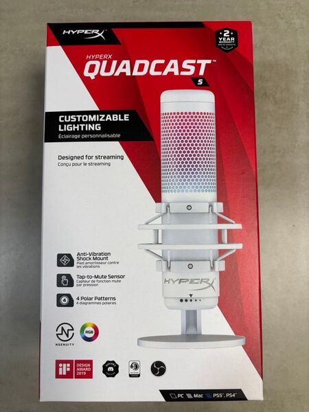 HyperX QuadCast S ホワイト USBマイク スタンドアロンマイク RGBライティング ストリーマー