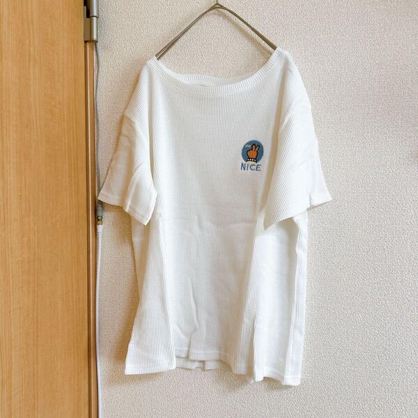 レディース Tシャツ 薄手 クルーネック カットソー 半袖 ワッフル ティーシャツ 無地 トップス 可愛い 刺繍 シャツ ロゴ