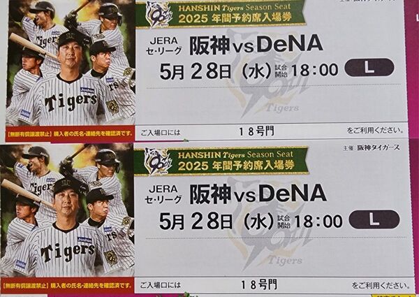 阪神タイガース 5月28日 チケット レフト外野指定席 2枚