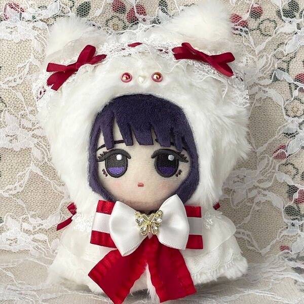 N14 ぬい服 着ぐるみ ちびぐるみ ポンチョ 10cm 11cm 猫 赤色