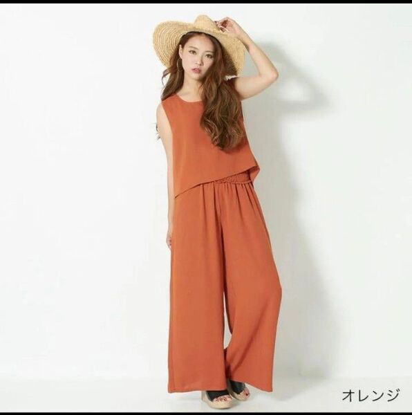 GORGE ノースリーブトップスとワイドパンツのセットアップ オレンジ フリーサイズ