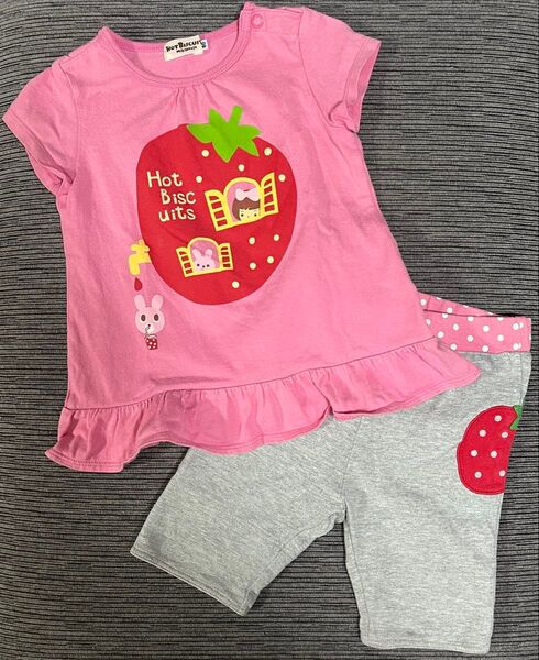 30.ミキハウス ホットビスケッツ 半袖カットソー&ズボン2点セット 80cm