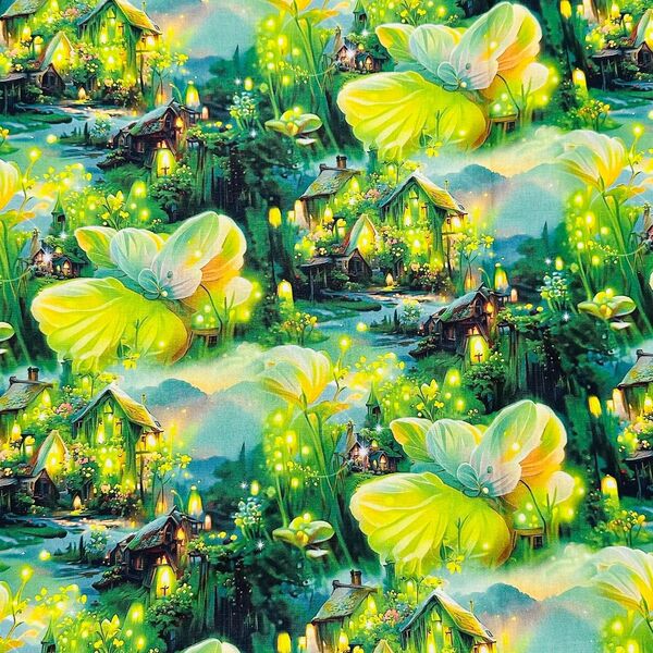 【感謝SALE】☆幻のお城&花柄 綿100%シーチング生地 110x1M