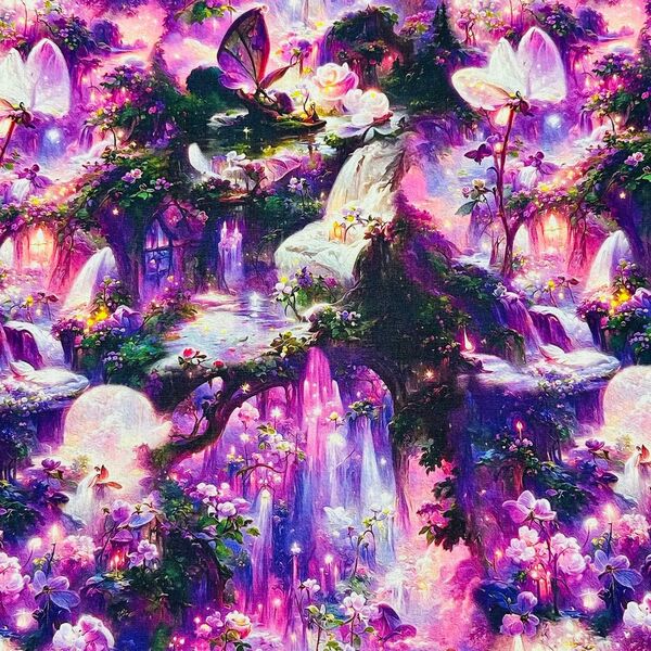 【感謝SALE】☆幻のお花&滝柄 綿100%シーチング生地 110x110cm