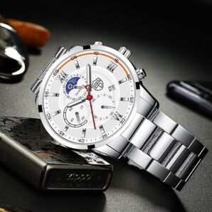 新品 DEYROS クロノグラフ ビジネス 腕時計 銀白ulix52