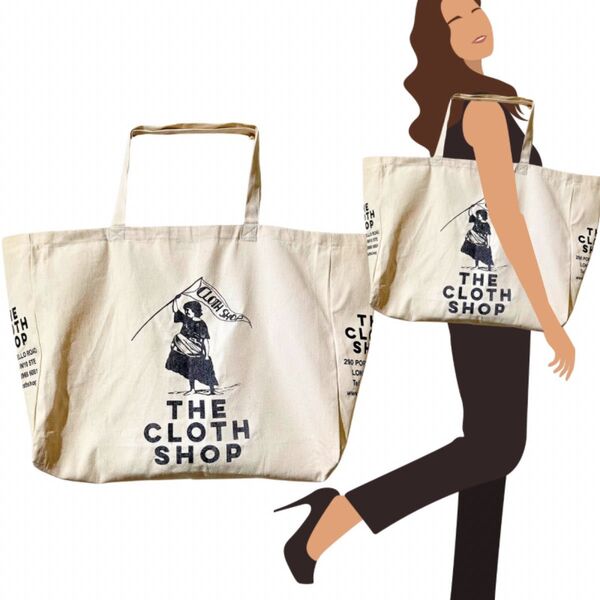 ☆ロンドン発 THE CLOTH SHOP クロースショップ バッグ 大 A3 エコバッグ 新品 英国 マチ有 横長 コットン