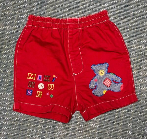 【値下げしました】80 MIKI HOUSE ハーフパンツ 赤 クマ 刺繍 半ズボン 男の子 女の子 無記名