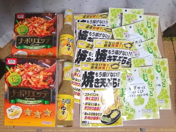 調味料他詰合せセット ナポリエッテ 2箱 & 彩りゆず2本 & 焼き天ぷらの素5袋 & むぎゅっとわらび シャインマスカット味6袋