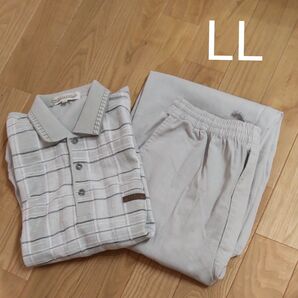 【LL】メンズ 半袖長ズボン ウエストゴム ルームウェア セットアップ 部屋着 パジャマ ジャージ スウェット上下 夏
