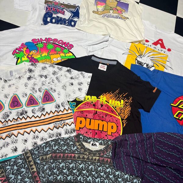 80s 90s US Reebok Quicksilver T&C Santacruz サーフ スケーター Tシャツセット