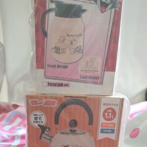 トム&ジェリー笛吹きケトル(WHITE)、ステンレステーブルポット(パステルピンク)2点セット