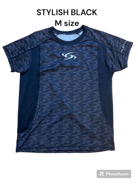 スタイリッシュブラックTシャツ Mサイズ スポーツウェア トレーニングウェア