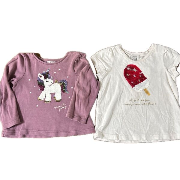 anyFAM 長袖 半袖Tシャツ2枚セット スパンコール 100cm