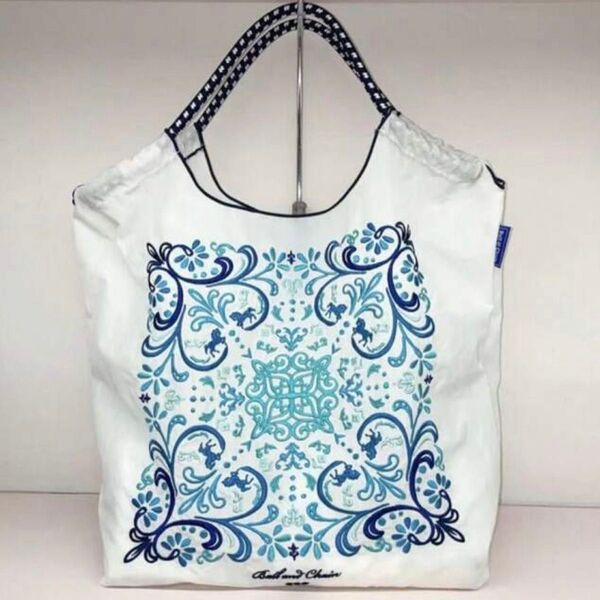 新品 刺繍 軽量 エコバッグ ナイロン Mサイズ ホワイト