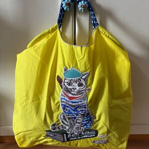 新品 画家 猫ちゃん 刺繍 軽量 エコバッグ ナイロン Mサイズ 明るいイエロー