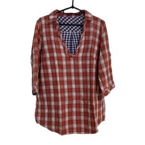 チェック柄シャツ 七分袖 レッド ( L)