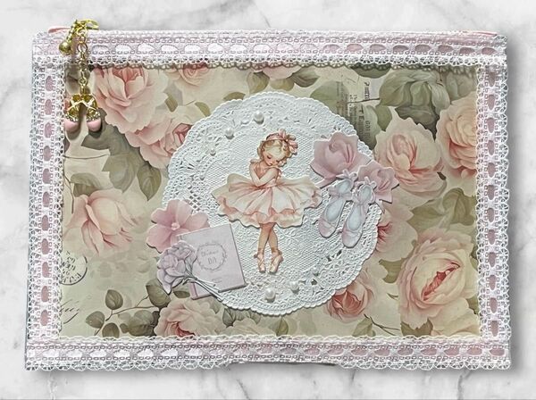 【No2348】軟質ファスナーポーチ・ハンドメイド・素材入れ・コラージュ・ポーチ
