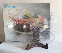 フランス ARCOROC アルコロック フィッシュ型 ガラス大皿 プレート 美品 共箱付_画像1