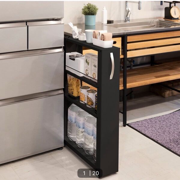 ニトリ 隙間収納 スチールワゴン 15cm BK