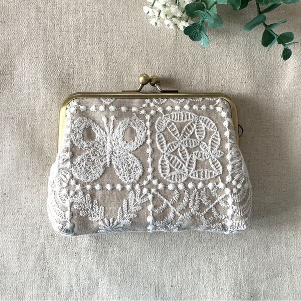 ミナペルホネン フォレストタイル ベージュ ハンドメイド がま口 コインケース ポーチ